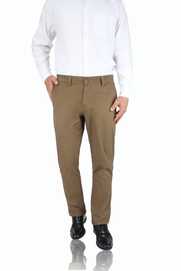 Pantalón Color Camel De Algodón Slim Fit Stretch Para Hombre
